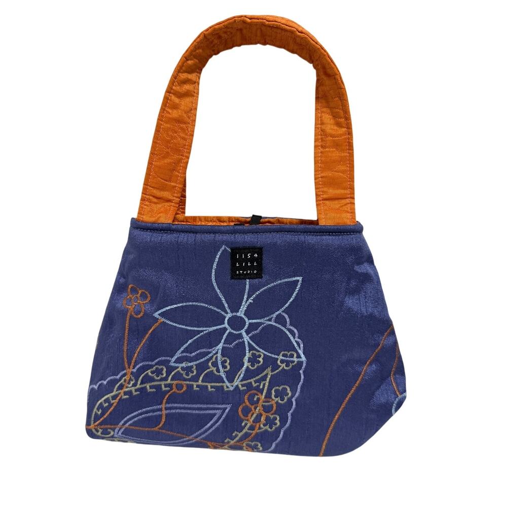 Lisa Lill Studio Reversible Mini Tote Handbag Bag Navy Orange